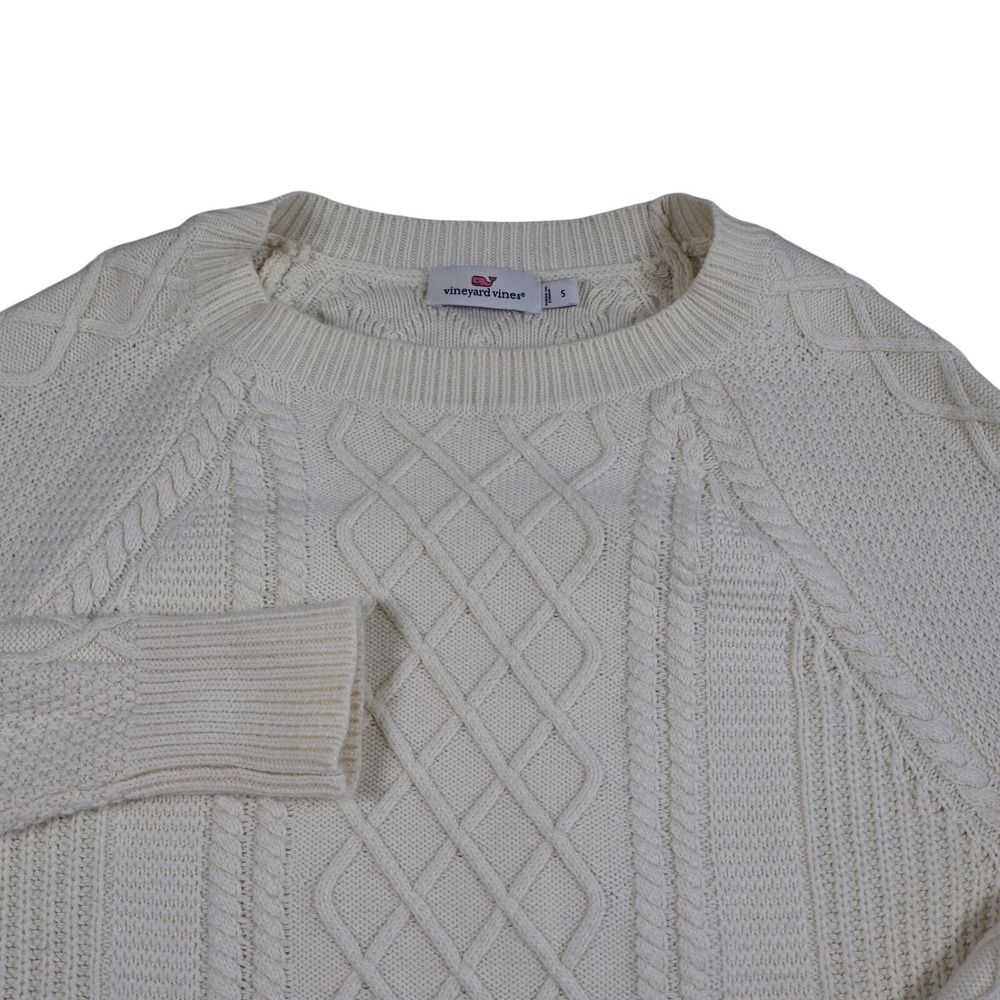 Vineyard Vines Mens Small Cream Cable Knit Cotton Merino Wool Sweater Pullover